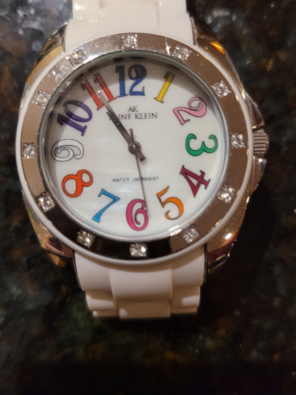 Anne Klein White Watch with Multicolor Numerals